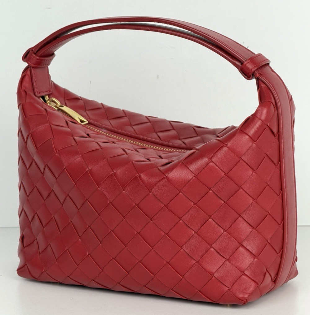 Bottega Veneta Mini Wallace Handbag Red Signature Intrecciato Woven Leather U3